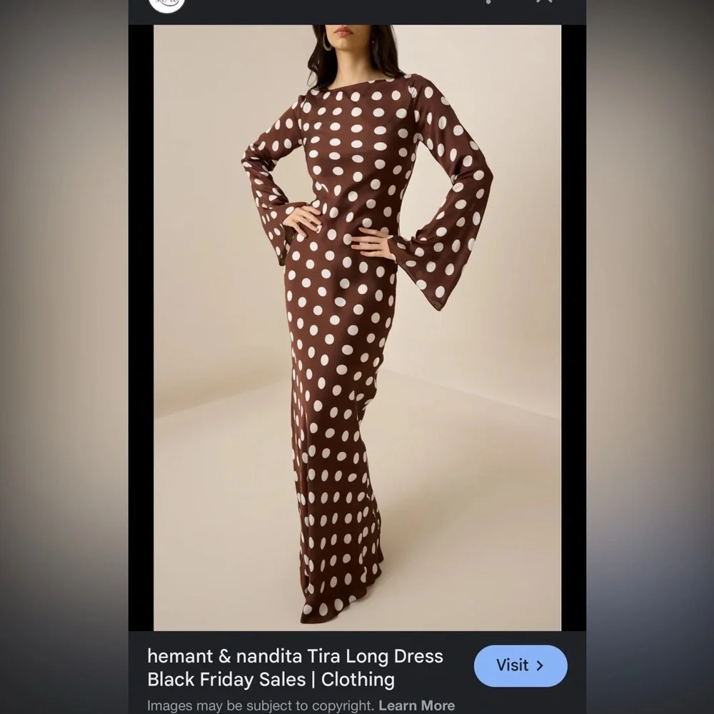 HEMANT & NANDITA Tira Brown and White Polka Dot Long Sleeve Dress - Picture 4 of 8